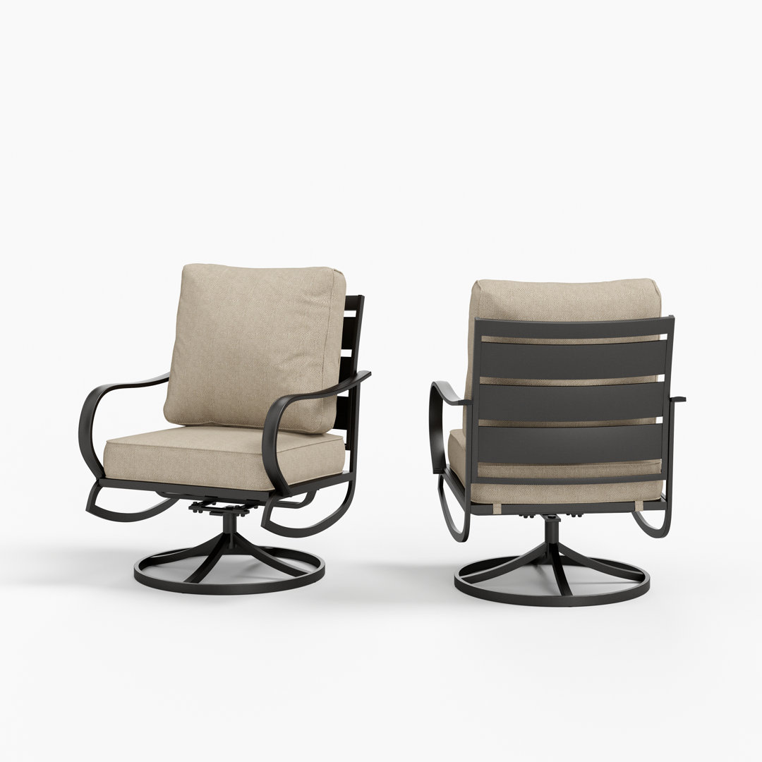Argirios Metal Patio Swivel Chair with Cushions (Set of 2)